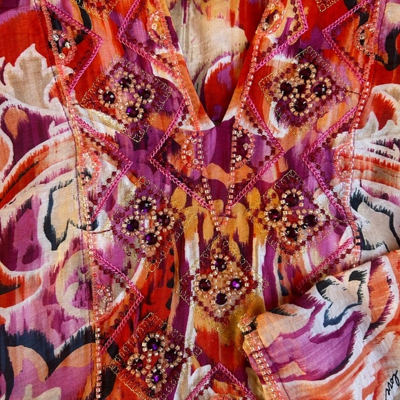 Chico’s Multicolor Pullover Beaded Paisley Blouse Size - 0 (Small Size 4) - Picture 5 of 6